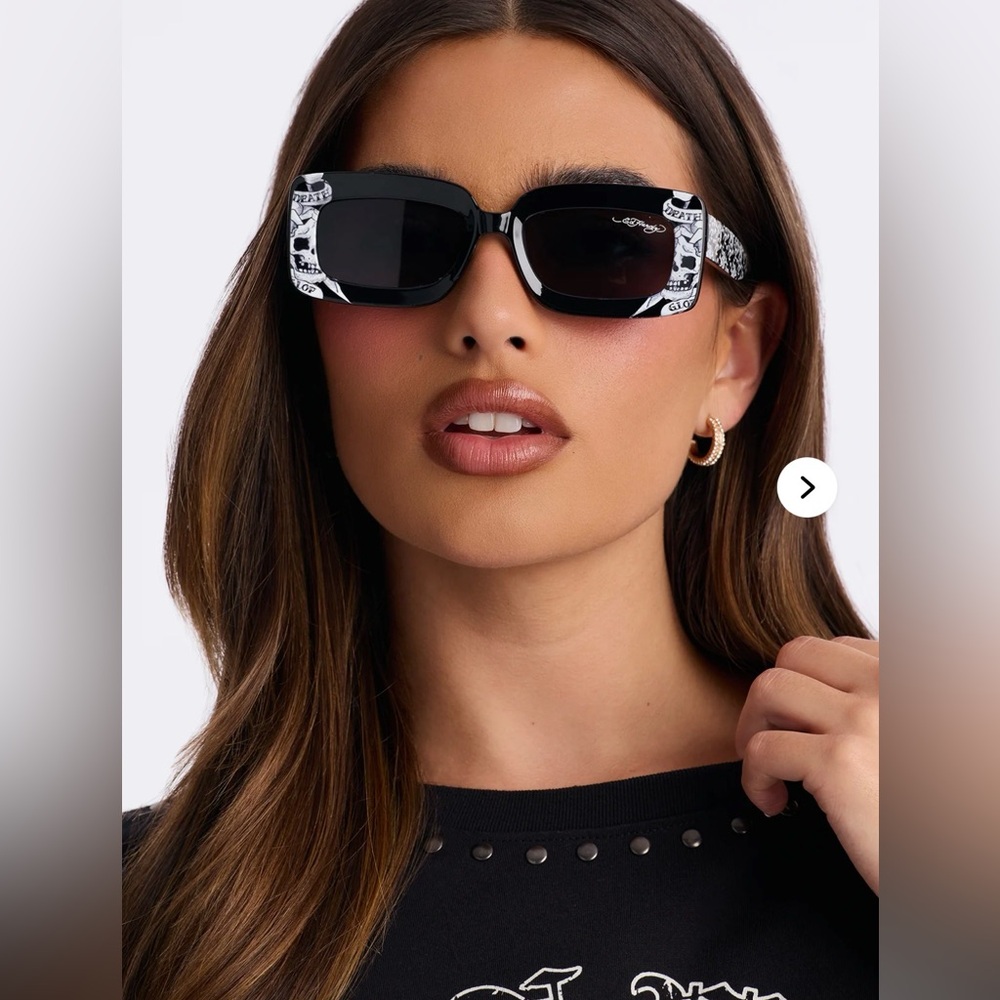 Ed Hardy Bone Frame Square Sunglasses, Black New